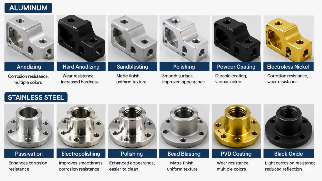 Surface Treatment Options for Aluminum and Stainless Steel CNC Machined Components
